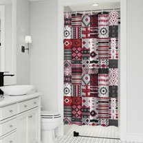 Red Ethnic Geometric Patchwork Pattern Shower Curtain 36"x72" ,Bathroom Decorative Shower Curtains Set with 12 Hooks,Modern Waterproof Washable Shower Curtain