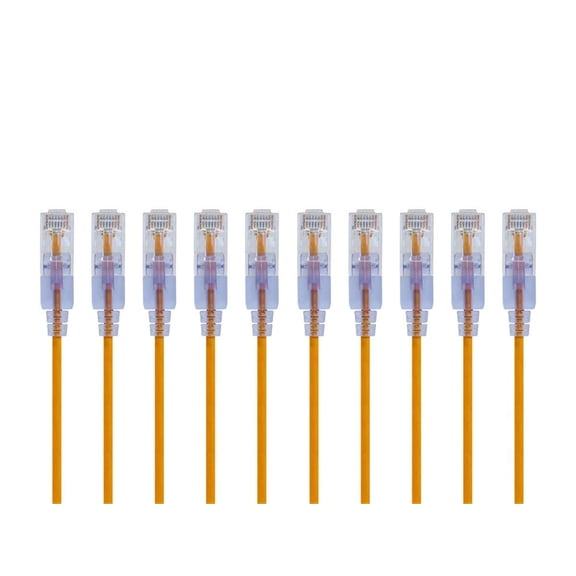 RiteAV SlimRun Cat6A Ethernet Patch Cable - Network Internet Cord - RJ45, Stranded, UTP, Pure Bare Copper Wire, 30AWG, 2ft, Yellow, 10-Pack