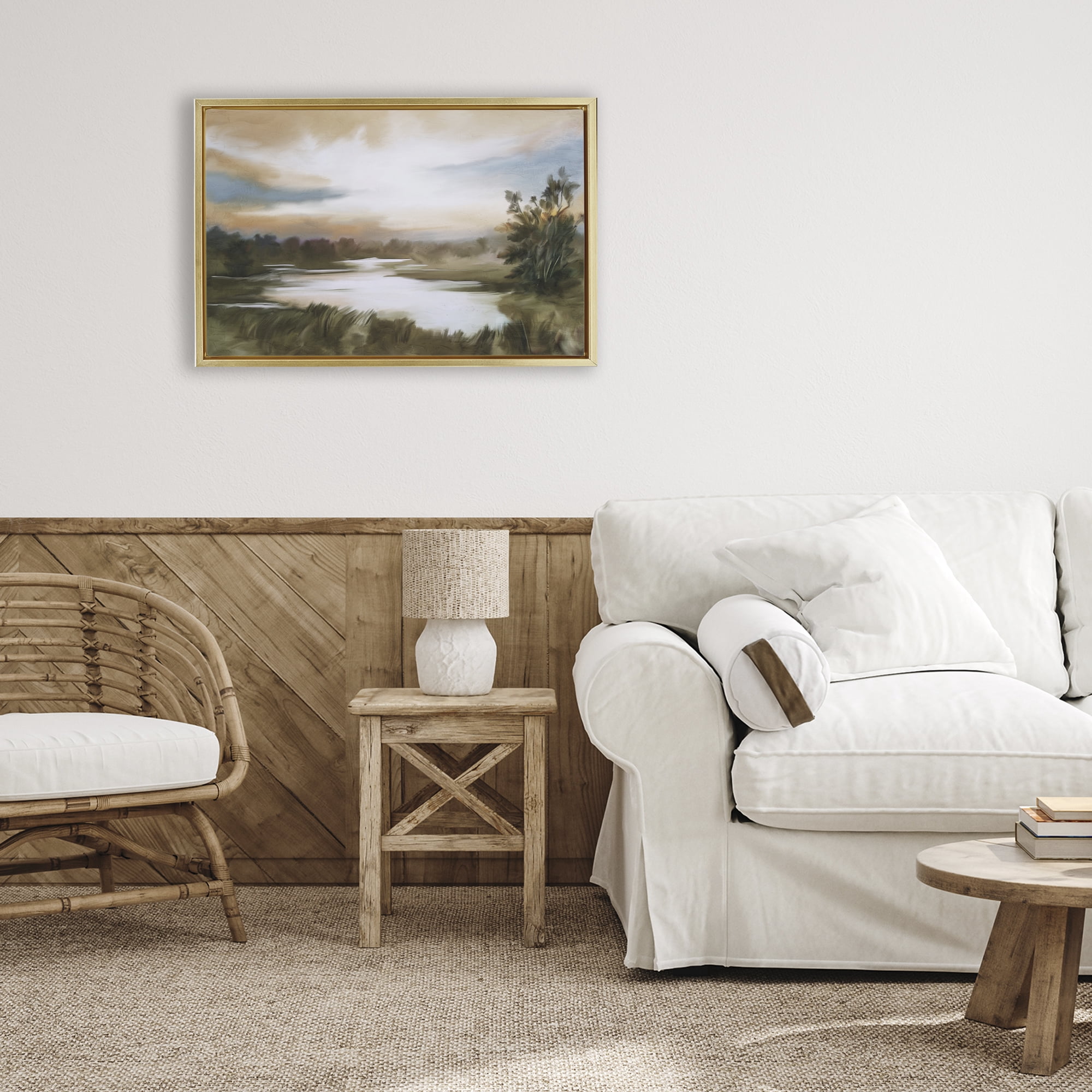 Stupell Industries Sunset Pond Countryside Gold Framed Floater Canvas Wall Art, design by Kim Allen