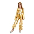 thumbnail image 2 of iiniim Kids Girls Long Flare Sleeve Retro Disco Jumpsuits Movie Star Singer Rave Party Bodysuits Gold 16, 2 of 7