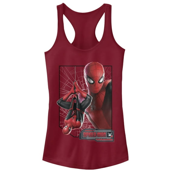Junior's Marvel Spider-Man: Far From Home Web Frame  Racerback Tank Top Scarlet X Large