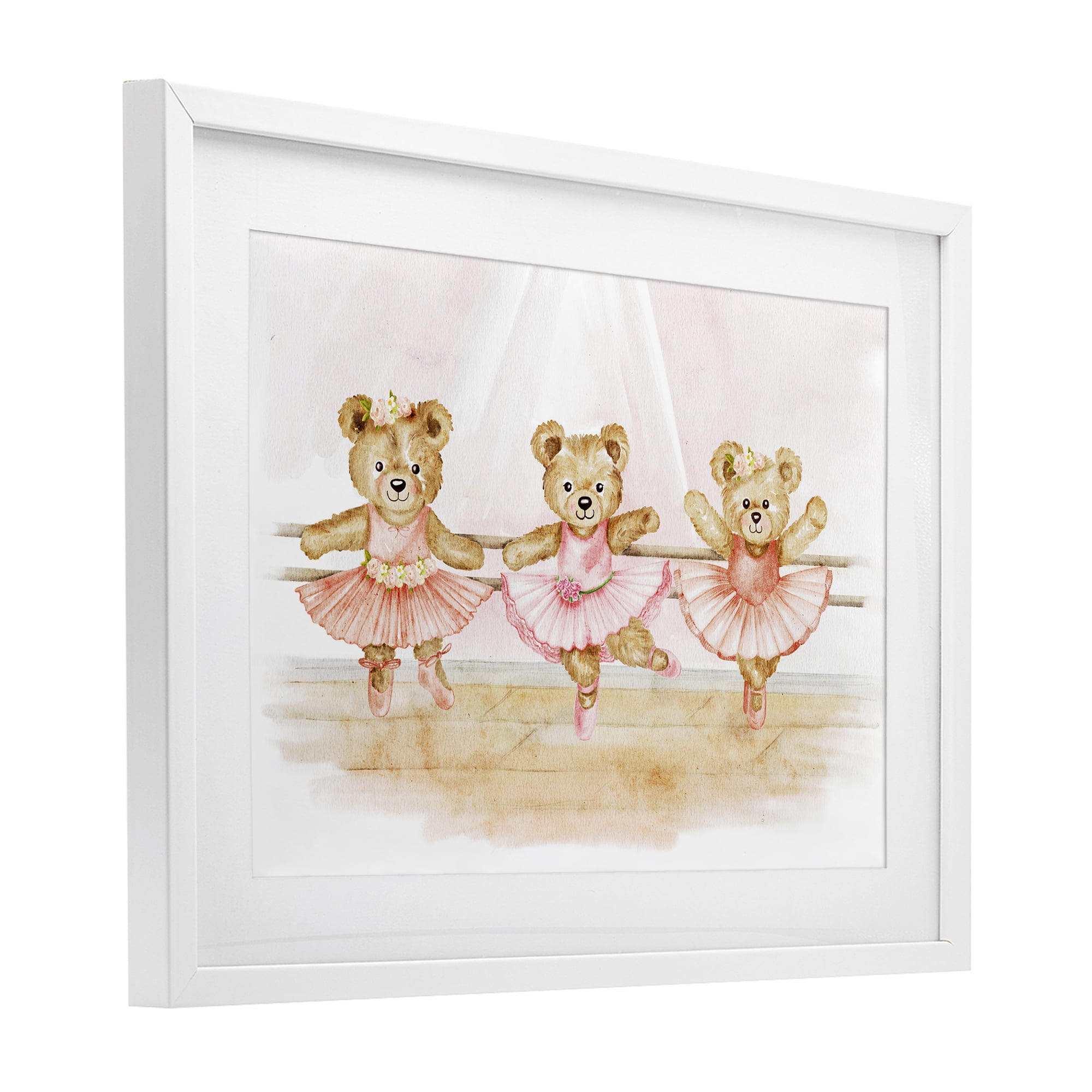 Ballet Teddies Triplet White Framed Print Under Glass, design by Amy Hall