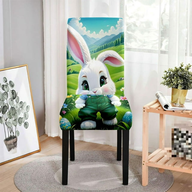 REK Housse de Chaise Décorative de Pâques, Housse de Chaise Universelle Extensible pour Table à Manger Familiale, Housse de Chaise de Pâques, Ornements de Maison, Housse de Chaise Mignonne
