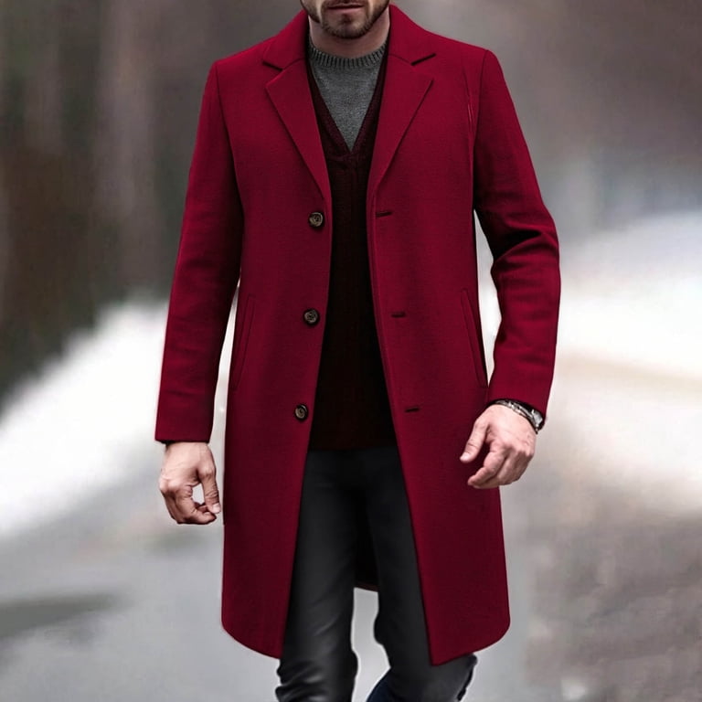 Men's Long Trench Coats Classic Winter Coat Single Breasted Jacket