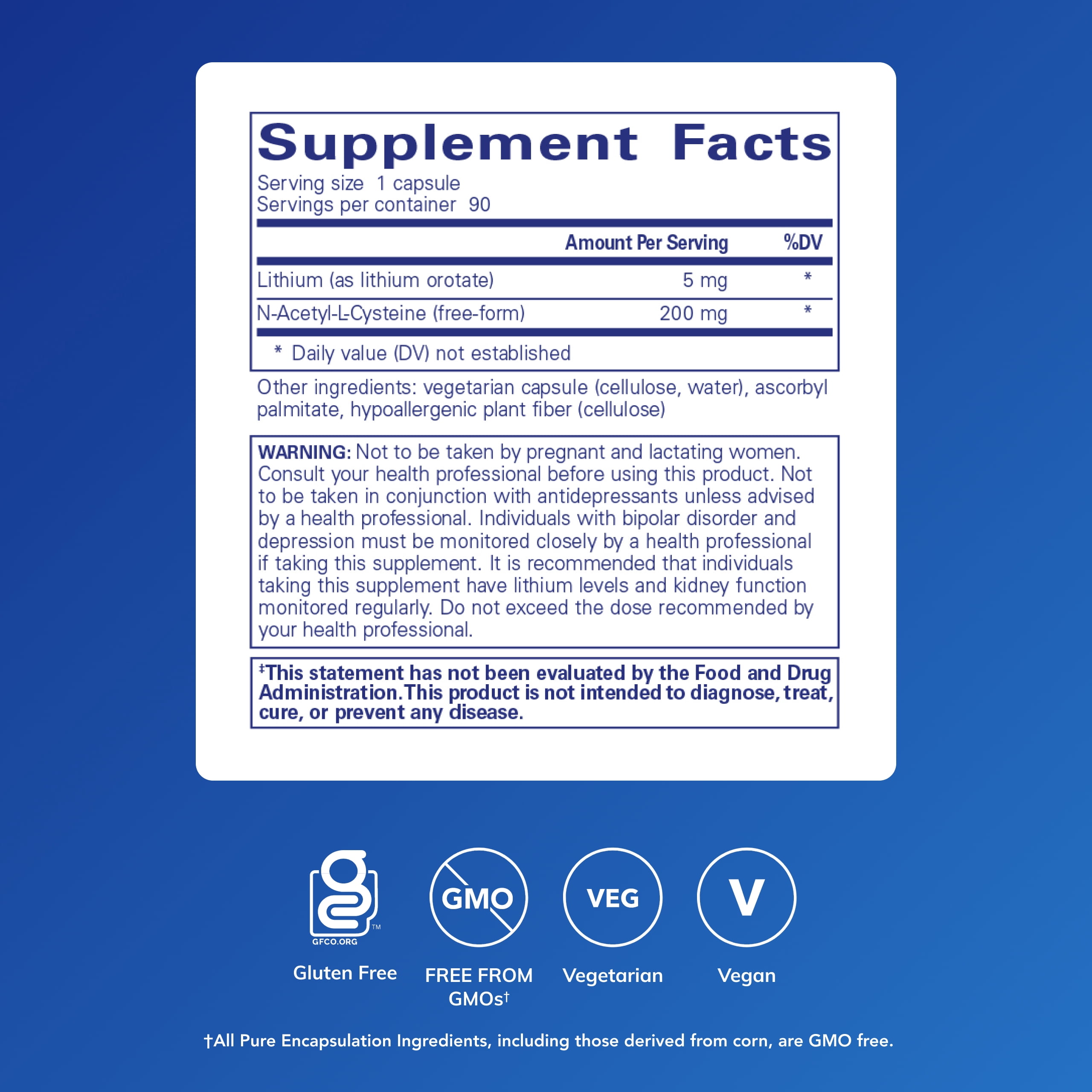 Pure Encapsulations Lithium Orotate 5 mg - Brain Support Supplement - With N-Acetyl-L-Cysteine (NAC) for Memory & Brain Behavior* - Gluten Free & Non-GMO - 90 Capsules