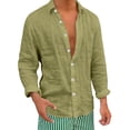 thumbnail image 3 of Asxite Mens Plus Size Tops Fall Solid Cotton Linen Button Down Long Sleeve Shirts, 3 of 5