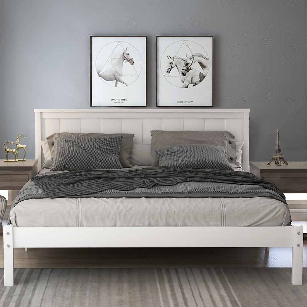 Queen Bed Frame, Pinewood Queen Platform Bed Frame, Simple Style