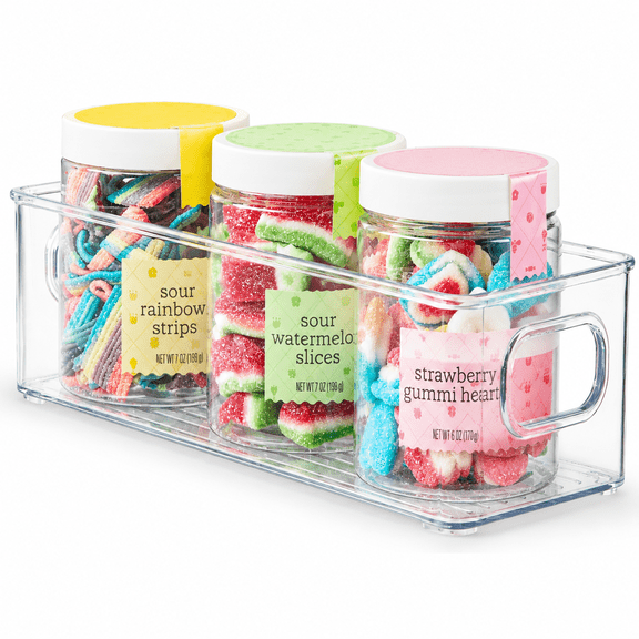 Plastic Clear Storage Bin With Handles, 10x4x3, For Kitchen Pantry Organization