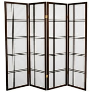 5 ft. Tall Japanese Style Double Cross Lattice Shoji Screen - Walnut - 4 Panels