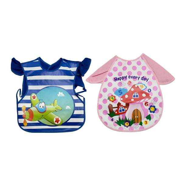 Conjunto de 2 Baberos de Manga Corta para Bebé, Prácticos y Cómodos para Niños Pequeños