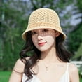 thumbnail image 3 of Mdesiwst Women Beach Hat Knitted Hollow Out Patchwork Stripes Crochet Floppy Top Summer Hats Outdoor Supply, 3 of 7