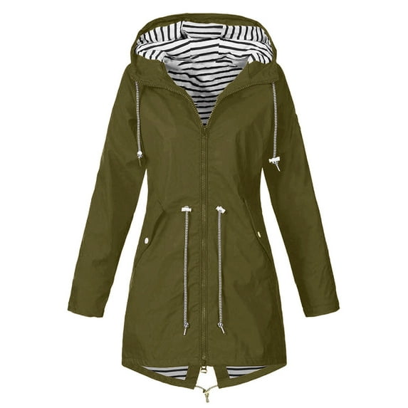 hirigin Women Waterproof Raincoat Long Sleeve Zipper Hooded Outdoor Wind Rain Forest Jacket Coat