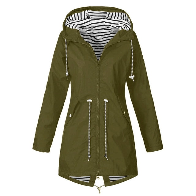Women Ladies Waterproof Jacket Plus Size Raincoat Winter Autumn Hooded Coats Trench Coat Plus Size Jacket Coat