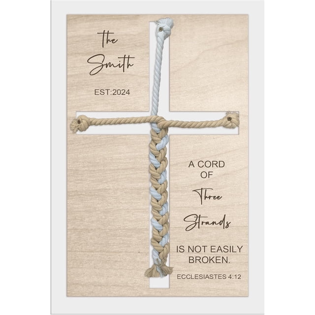 Letrero de unidad de boda con cordón de tres hilos, letrero de ceremonia de boda con cordón de tres hilos con nombre personalizado, letrero de cruz de unidad con cuerda, marco de madera, ideas de unid