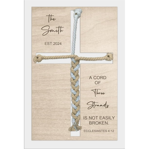 Letrero de unidad de boda con cordón de tres hilos, letrero de ceremonia de boda con cordón de tres hilos con nombre personalizado, letrero de cruz de unidad con cuerda, marco de madera, ideas de unid