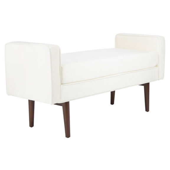 SAFAVIEH Henri Mid-Century Cushioned Bench, Cream/Walnut