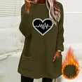 thumbnail image 2 of lcziwo Womens Sherpa Pullover Cute Heart Print Fleece Crewneck Sweatshirt Fuzzy Warm Loungewear Tops Winter Thermal Sweatshirt with Pockets Limited Time Sales of Today Army Green S, 2 of 5