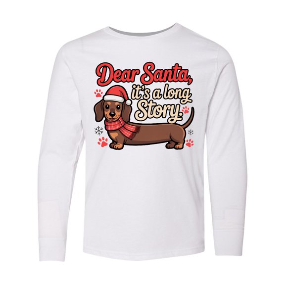 Inktastic Dear Santa It's a Long Story Dachshund Christmas Long Sleeve Youth T-Shirt