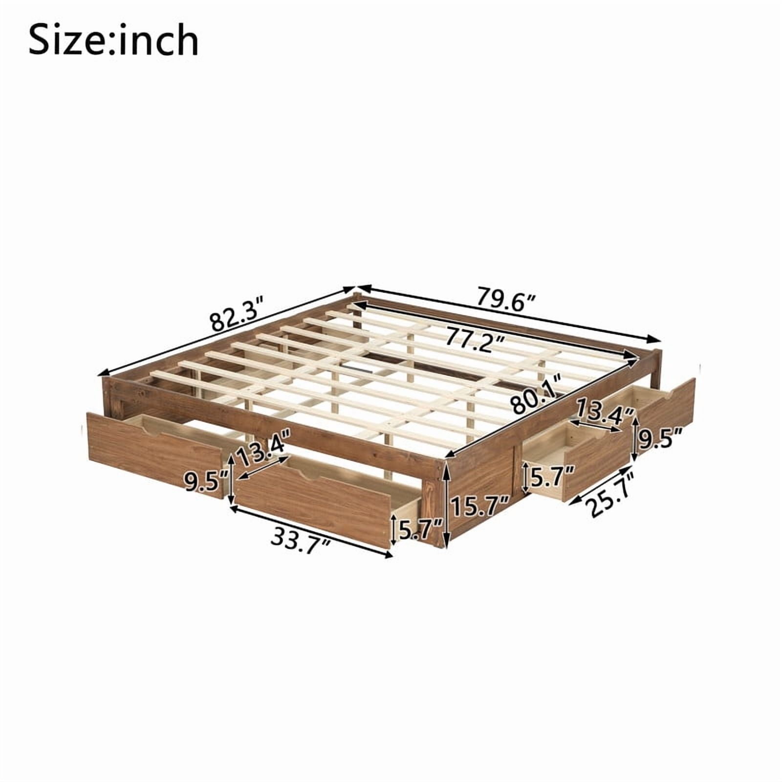 Queen/King Size No Box Spring Required Platform Bed with No Headboard, Wooden Storage Bed Frame with 6 Drawers