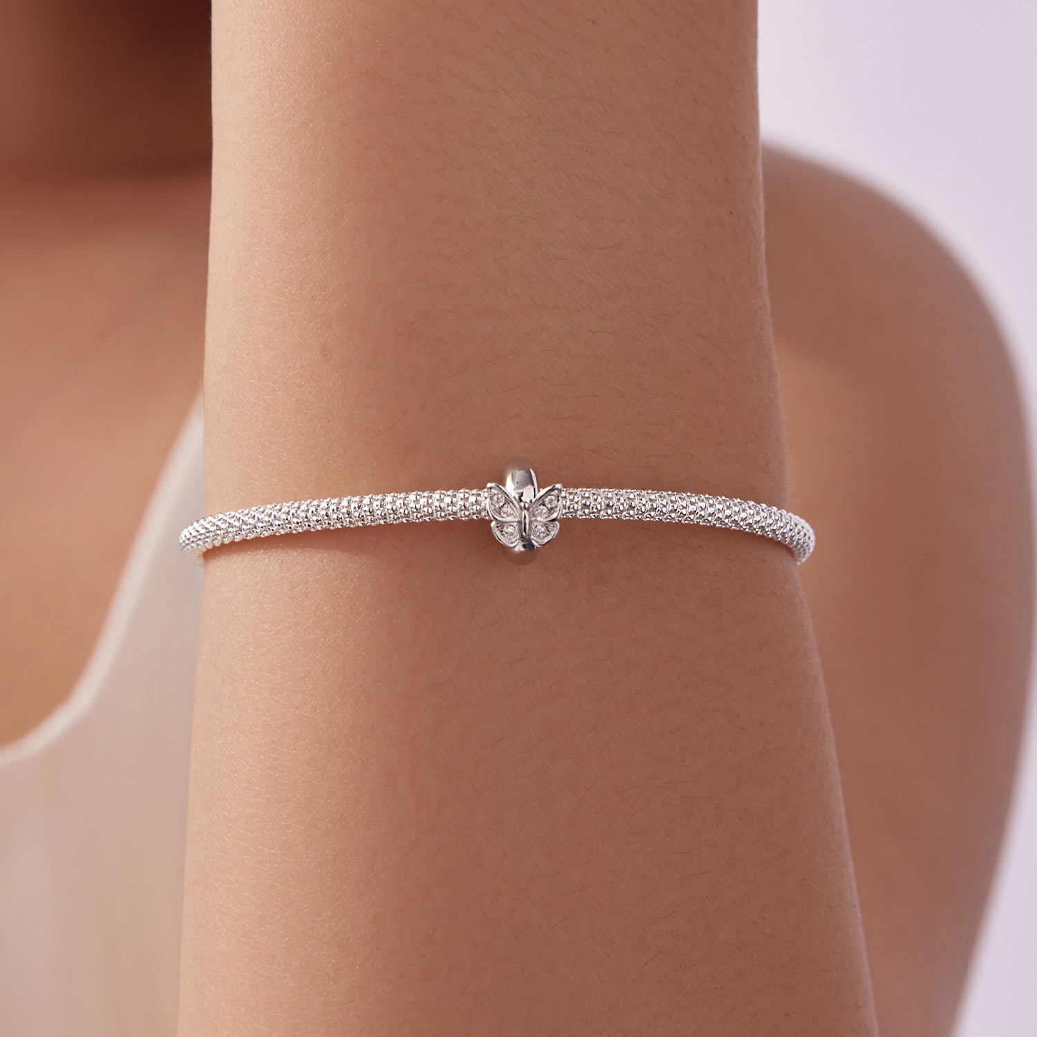 Butterfly Silicone Spacer Beads Charm, 925 Sterling Silver Accessory, Compatible with 3mm-4.5mm Bracelet