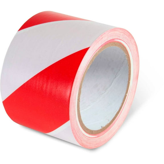 Global Industrial Striped Hazard Warning Tape 3""W x 108'L 5 Mil Red/White 1 Rol