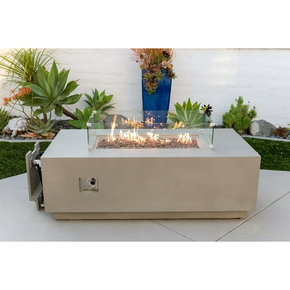 AMS Fireplace Creations 66" Light Gray Sedona Fire Pit Table w/ Pullout Propane Tank Drawer