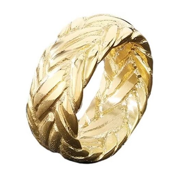 HIJONES Men Women's Braided Twist Ring Vintage Stainless Steel Personalized Hip Hop Ring Band Finger Jewelry Gold Size 11