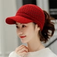 thumbnail image 2 of Baqcunre Visors for Women, Womens Winter Beanie Hat Warm Knitted Wool Hats with Visor Stretchy Keep Warm Solid Color Autumn Winter Women Sports Cap for Outdoor, Hats for Women 1PC Hat Red One Size, 2 of 4