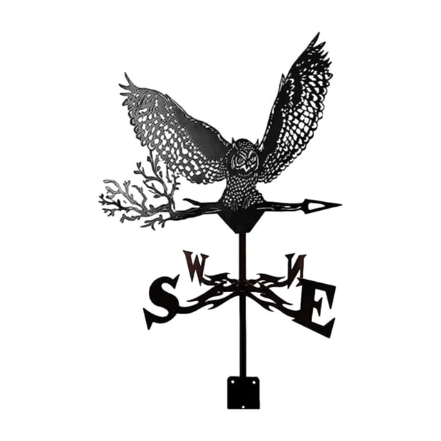 Veleta de metal, veleta de búho, escultura de viento paisajística, indicador de dirección del viento para parque, techo, césped, , parterre de
