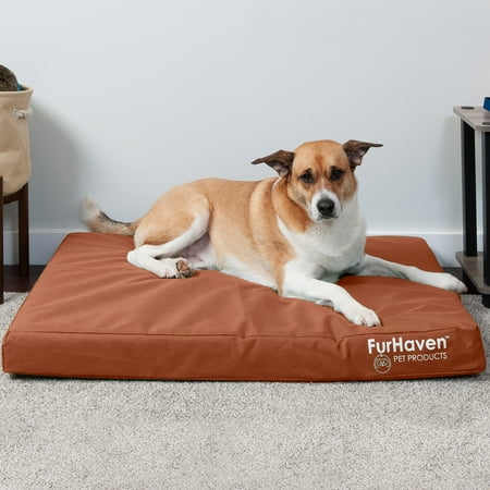 UPC: 0842229120615 | FurHaven Pet Products Oxford Indoor/Outdoor Deluxe Cooling Gel Top Pet Bed for Dogs & Cats – Chestnut Large
