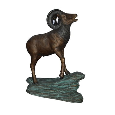 Life Size Ram standing on a rock Bronze Statue - Size: 38"L x 19"W x 45"H.
