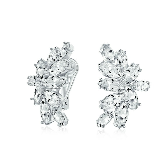Bling Jewelry Womens Cocktail Statement Ear Crawler Clusters Sparkling Cubic Zirconia CZ Leaf Clip On Earrings Non Pierced Ears