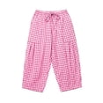 thumbnail image 5 of Linen Pants Women Elastic Waist Plaid Barrel Capris with Pockets Summer Beach Boho Harem Pants Soft Gingham Trousers Pink 2XL, 5 of 5