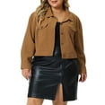 thumbnail image 1 of GRACE & GRANDEUR Women's 2023 Plus Size Lightweight Cropped Shacket Button Down Corduroy Shacket Jackets Brown 4X, 1 of 5