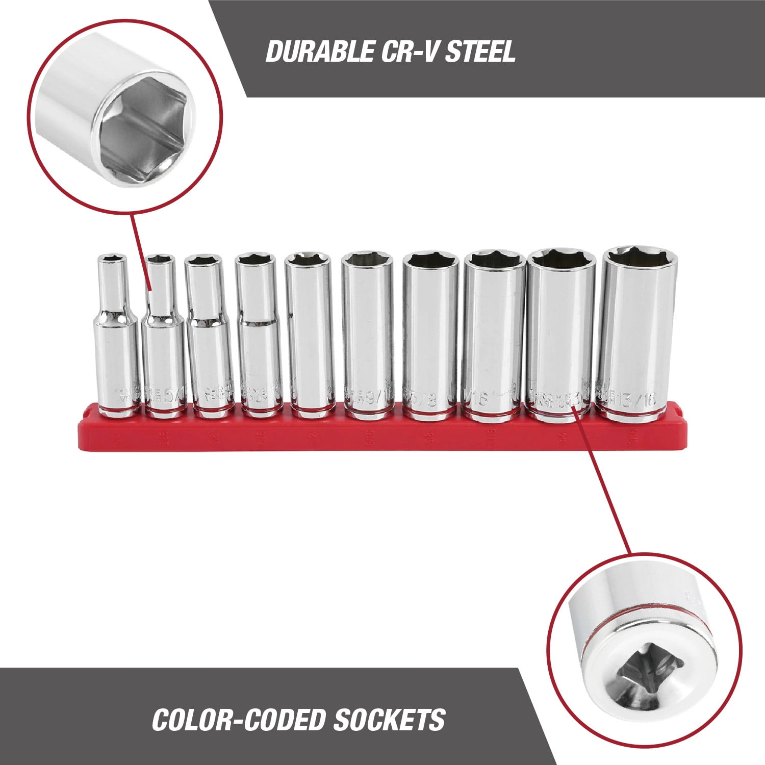 Hyper Tough 11-Piece 3/8-inch Drive Deep Socket Set (SAE)