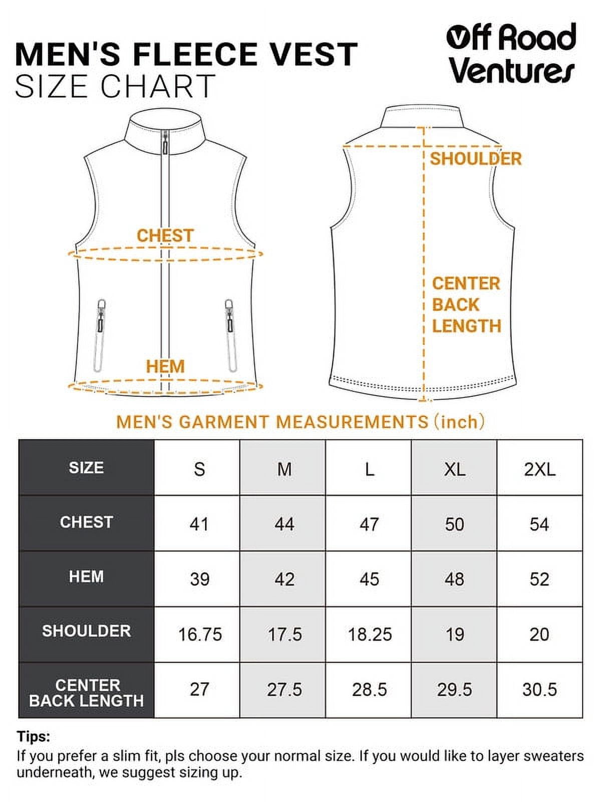 Off Road Ventures Mens Fleece Vest Lightweight Outerwear Zip Up Golf Running Sleeveless Vest With Pockets for Hiking Travel