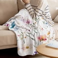 thumbnail image 4 of Throw Blanket for Couch Watercolor Spring Flowers Soft Fleece Flannel Blankets Cozy Lightweight Blanket for Home Sofa Living Room Spring Garden Bed Throws 40" x 60", 4 of 9