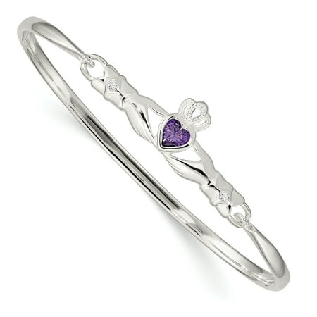 Claddagh Clasp - 925 Sterling Silver Purple Cubic Zirconia Cz Irish Claddagh Celtic Knot Bangle Bracelet Cuff Expandable Stackable Hook Clasp Gifts For Women For Her