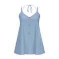 thumbnail image 6 of qelini Linen Tank Tops for Women Plus Size Spaghetti Strap Long Tee V Neck Sleeveless Shirt Solid Color Cloths, 6 of 8