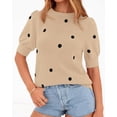 thumbnail image 6 of BTFBM Womens Sweaters Polka Dot Short Sleeve Sweater for Women Crew Neck Knit Summer Tops Business Dressy Casual Blouses, 6 of 9