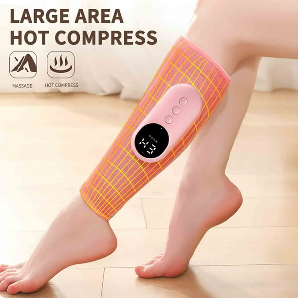 Masajeador de piernas con calor - 3 intensidades y 3 modos para aliviar el dolor de gemelos y brazos - Funda de compresión portátil con batería de 3200mAh - Ajustable hasta 22,5" de circunferencia