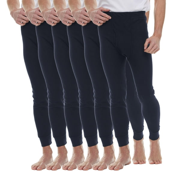 SOCKS'NBULK 6 PackThermal Pants for Men, Long Johns Mens Underwear Bulk Wholesale, Cotton, Solid Colors, Shelter Donations X-Large Navy Blue