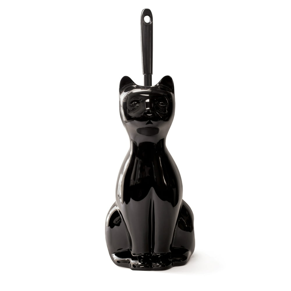Splash Home Ceramic Cat Toilet Brush And Holder, Black