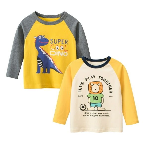 Bellafa 2-Pack Toddler Little Boys Long Sleeve T-Shirts Baby Kids Lion Dinosaur Graphic Tops Tee Crew neck Cotton T Shirts