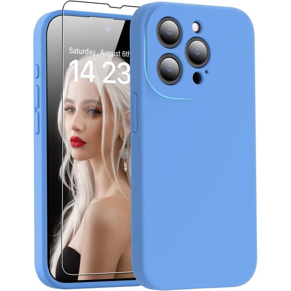 Designed for iPhone 15 Pro Max Case with Screen Protector - Enhanced Camera Protection - Smooth Baby Skin-Like Feel Silicone Cover - Slim Fit Protective Phone Case 6.7" - Sky Blue