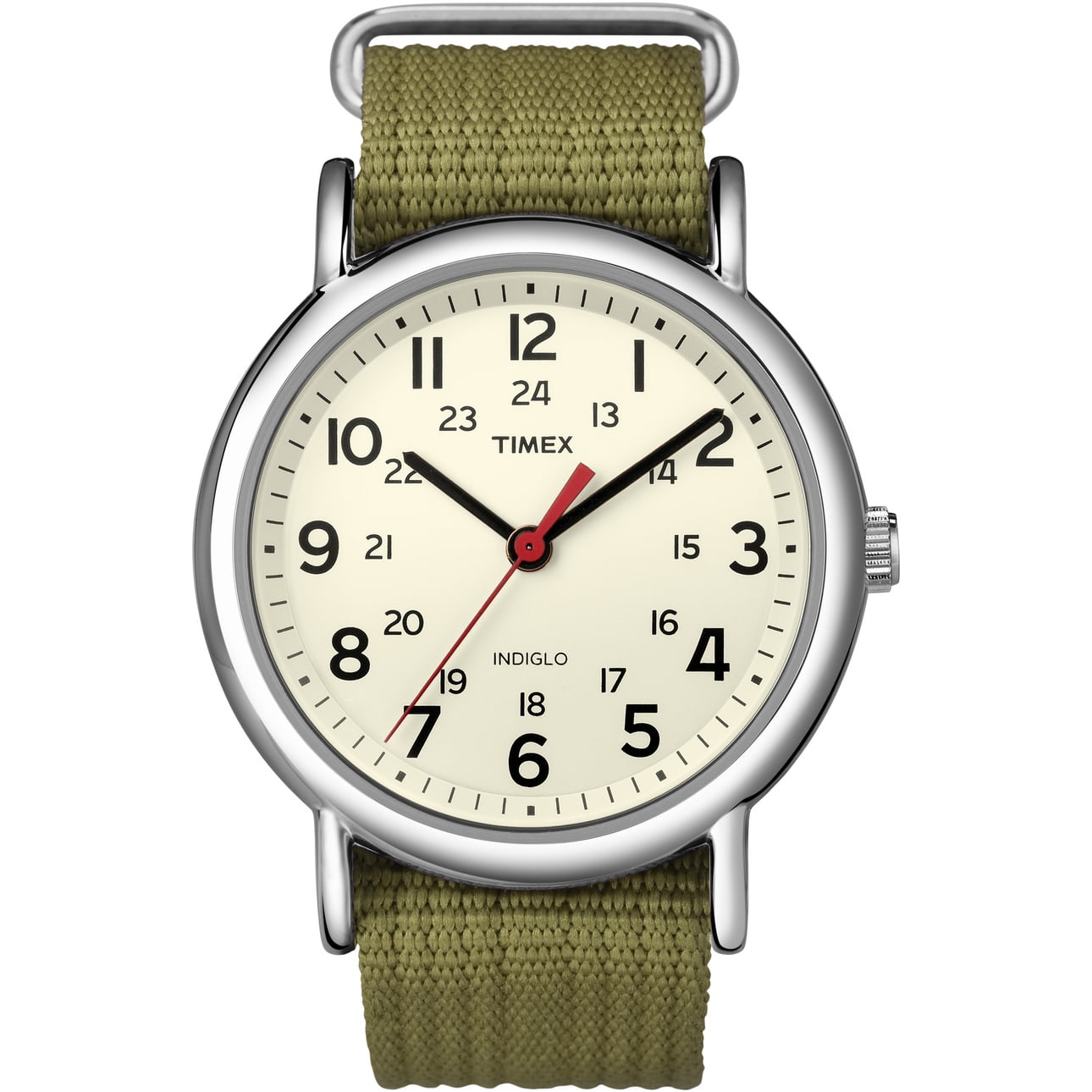 Timex Unisex Weekender Olive/Cream 38mm Casual Watch, Fabric Slip-Thru Strap
