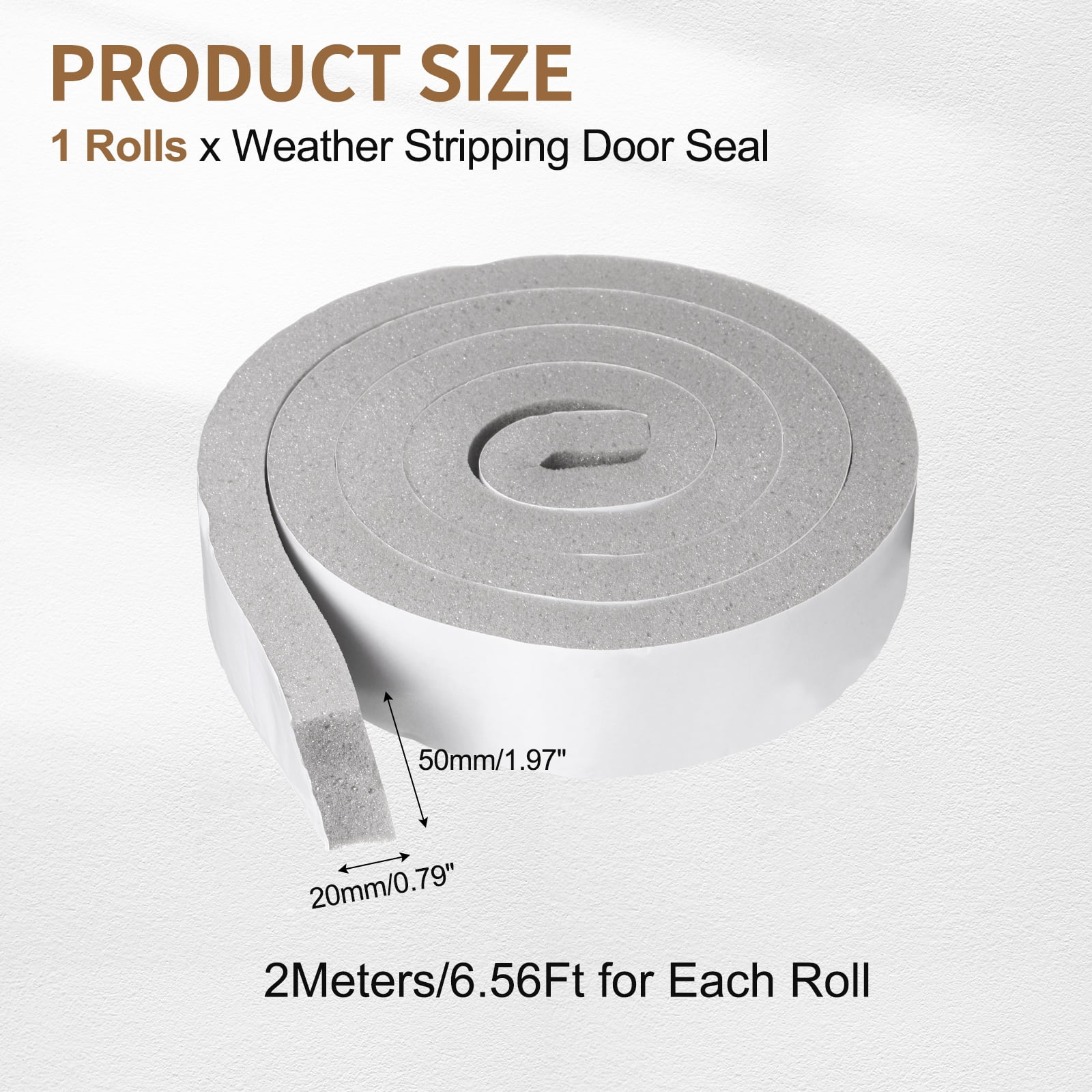 2" x 13/16" Foam Weather Stripping, Self Adhesive Door Seal Insulation Strips, Soundproofing Foam Seal Tape for Door/Window, Air Conditioning (6.56 Ft Total Length in 1 Roll)