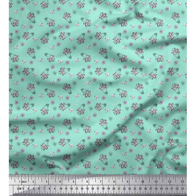Soimoi Rayon Fabric Floral,Bird & Sheep Kids Printed Craft Fabric by The Yard 56 Inch Wide