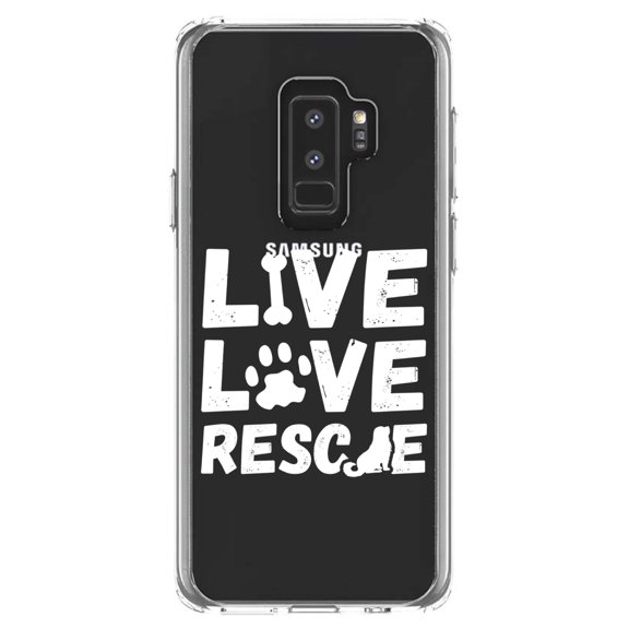DistinctInk Clear Shockproof Hybrid Case for Samsung Galaxy S9  PLUS (6.2" Screen) - TPU Bumper Acrylic Back Tempered Glass Screen Protector - Live Love Rescue - Dog Paw