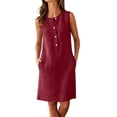 thumbnail image 2 of Titcea Summer Dresses for Women 2026, Solid Color Sleeveless Buttons Crew Neck Midi Dresses with Pockets, Hawaiian Beach Vacation Summer Casual Flowy Sundresses, 2 of 8